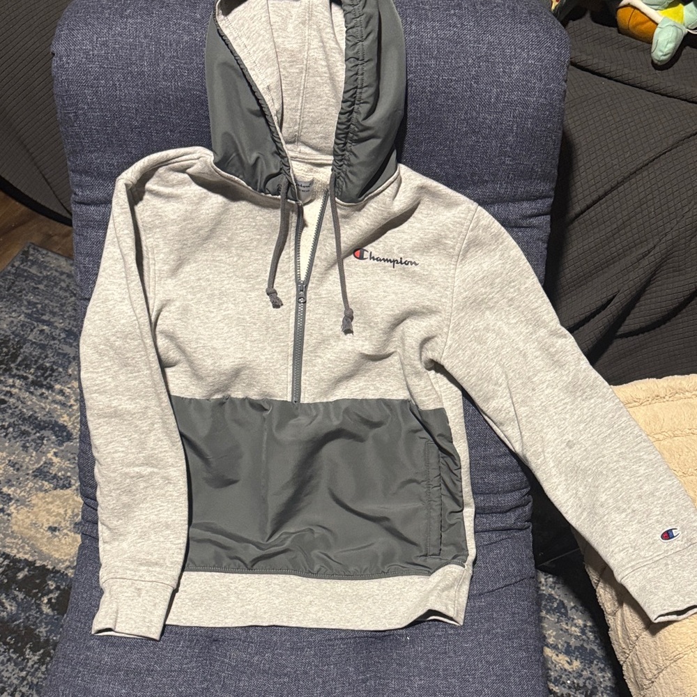 Champion Light Gray and Charcoal Hoodie